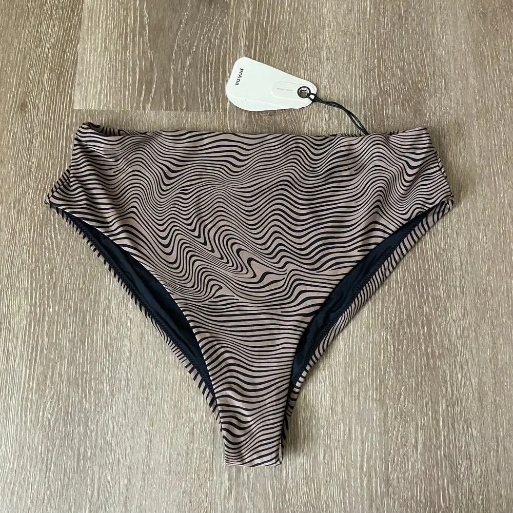Prana Lahari High Rise Swim Bottom Women's M Black Wavee Cheeky Brief Sporty